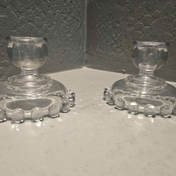 Imperial Glass Candle Stick Holders Set of 2 4" x 3" Clear Glass - Picture 1 of 6